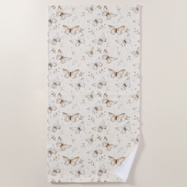 Chic Cream Butterflies   Beach Towel (Front)