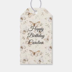 Chic Cream Butterflies Birthday Gift Tags