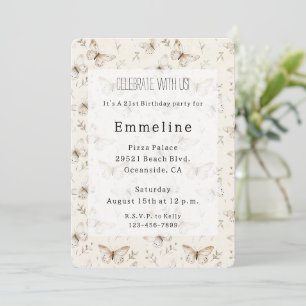Chic Cream Butterflies Birthday Invitation