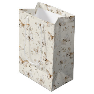 Chic Cream Butterflies Birthday Medium Gift Bag