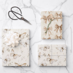 Chic Cream Butterflies Birthday Wrapping Paper Sheet