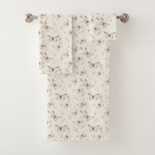 Chic Cream Butterflies Bridal Shower Bath Towel Set