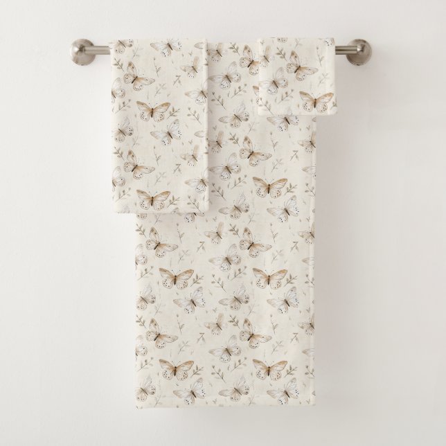 Chic Cream Butterflies Bridal Shower Bath Towel Set (Insitu)