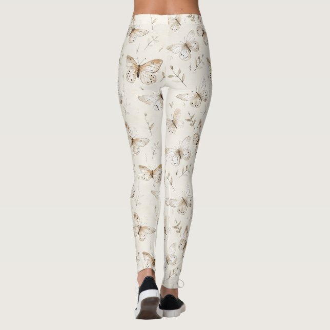 Chic Cream Butterflies   Leggings (Back)