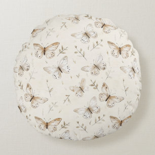 Chic Cream Butterflies   Round Cushion