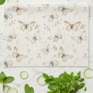Chic Cream Butterflies   Tea Towel
