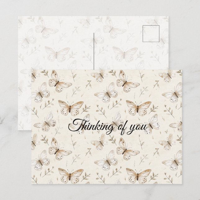 Chic Cream Butterflies Thinking of you Postcard (Front/Back)