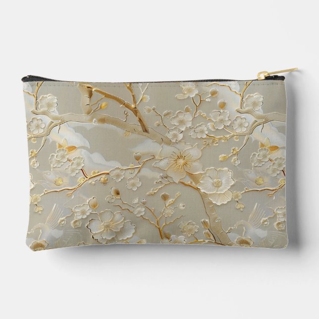 Chic cream gold floral pattern  accessory pouch (Back)