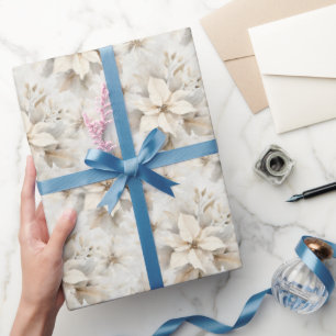 Chic Cream Grey Floral Christmas Wrapping Paper