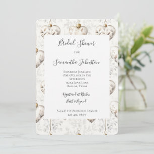 Chic Cream Grey Hearts Ornaments Bridal Shower Invitation