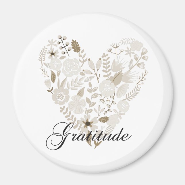 Chic Cream Inspirational Gratitude Floral Heart Magnet (Front)