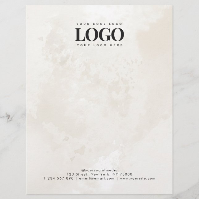 Chic Cream Marble Your Custom Business Logo Here Custom Letterhead (Front)