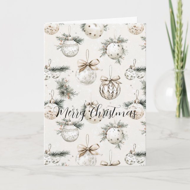 Chic Cream Ornaments Christmas Card (Front)