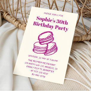 Chic Cream & Purple Macaron 30th Birthday Party Invitation
