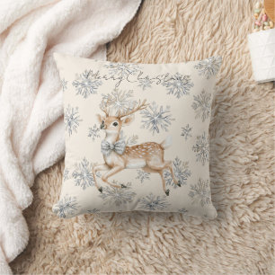 Chic Cream Silver Bow Reindeer Christmas Cushion