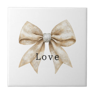 Chic Cream Silver Glam Bow Love Ceramic Tile