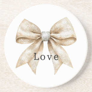 Chic Cream Silver Glam Bow Love Coaster