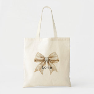 Chic Cream Silver Glam Bow Love Tote Bag