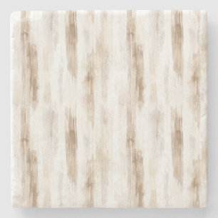 Chic Cream White Brown Stripes Birthday Stone Coaster