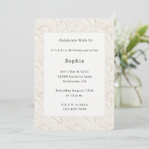 Chic Cream White Faux Lace Birthday Invitation