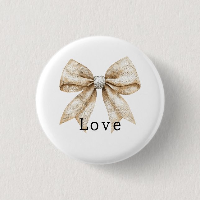 Chic Cream White Silver Glam Bow Love 3 Cm Round Badge (Front)