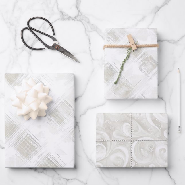 Chic Cream White Stripes Wedding Wrapping Paper Sheet (Front)