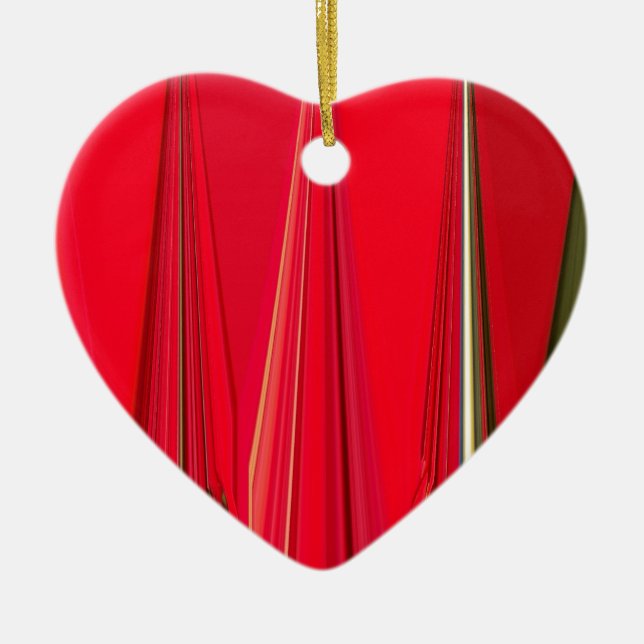 Chic Crimson Petal Symphony: Red Abstract Design O Ceramic Ornament (Front)