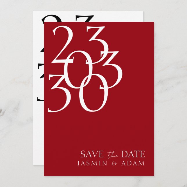 Chic Crimson Red White Minimal Photo Wedding Save The Date (Front/Back)