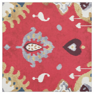 Chic crimson red yellow ikat tribal pattern fabric