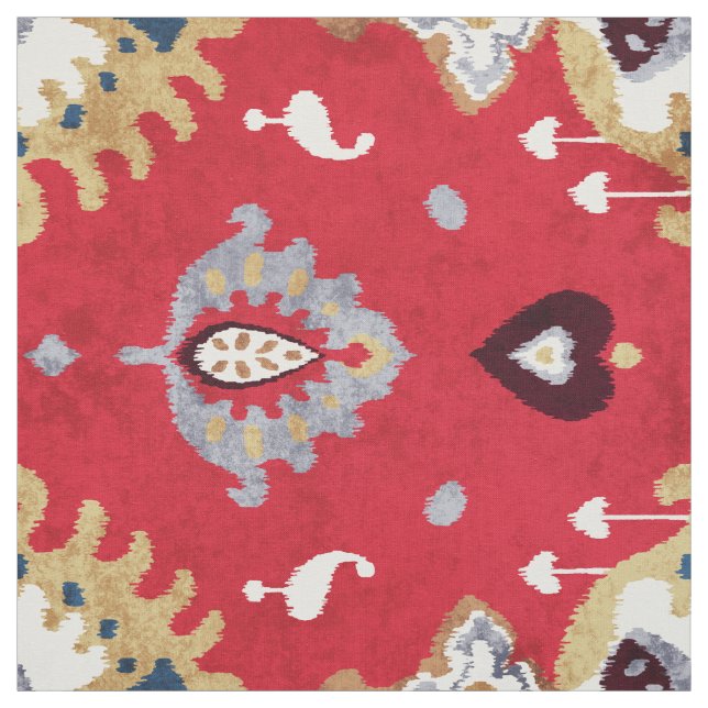 Chic crimson red yellow ikat tribal pattern fabric (Swatch)