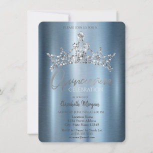 Chic Crown Blue Metallic Quinceañera Invitation