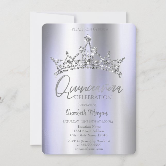 Chic Crown Violet Metallic Quinceañera  Invitation (Front)