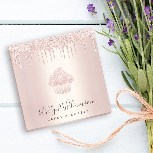 Chic Cupcake Bakery Chef Rose Gold Glitter Drips Post-it Notes (Creator Uploaded)