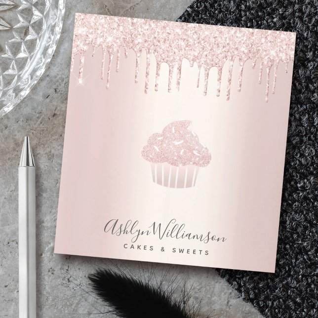 Chic Cupcake Chef Bakery Rose Gold Glitter Drips Notepad (Creator Uploaded)