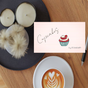 Chic Cupcake Cherry Sweets Striped Business Card