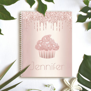 Chic cupcake glam modern rose gold glitter drips notebook