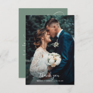 Chic Cursive Calligraphy Sage Green Photo Wedding Thank You Card