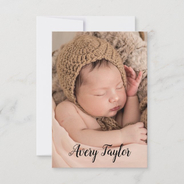 Chic Custom Baby Photo Name Script Birth Announcement (Front)