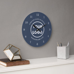 Chic Custom Business Logo and Text on Navy Blue Large Clock