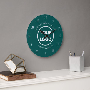 Chic Custom Business Logo and Text on Teal Large Clock