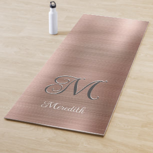 Chic Custom Monogram Pink Brushed Metallic Script Yoga Mat