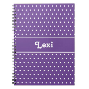 Chic Custom Name Polka Dot Purple and White Notebook