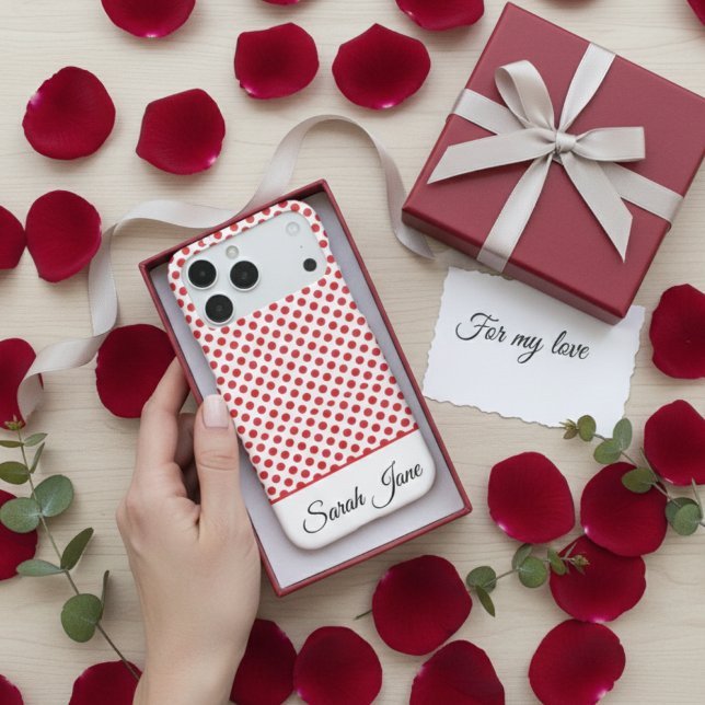 Chic Custom Name Retro Red Polka Dots Pattern (Creator Uploaded)