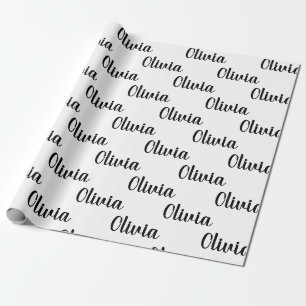 Chic Custom Personalised Name White & Black Wrapping Paper