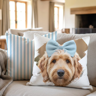 Chic Custom Photo Paint Brushstroke Dog Blue Cushion