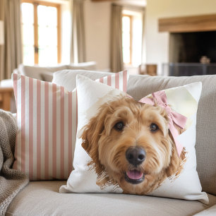 Chic Custom Photo Paint Brushstroke Dog Pink Cushion