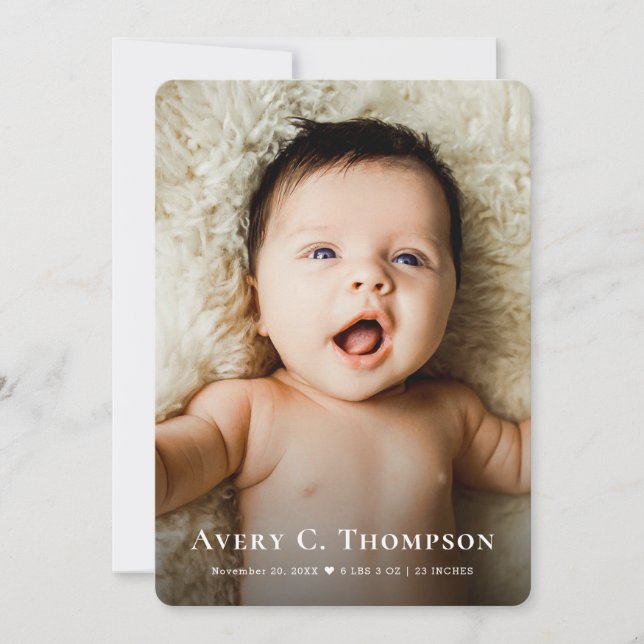 Chic Custom Photo Thank you Heart Modern Birth Announcement (Front)