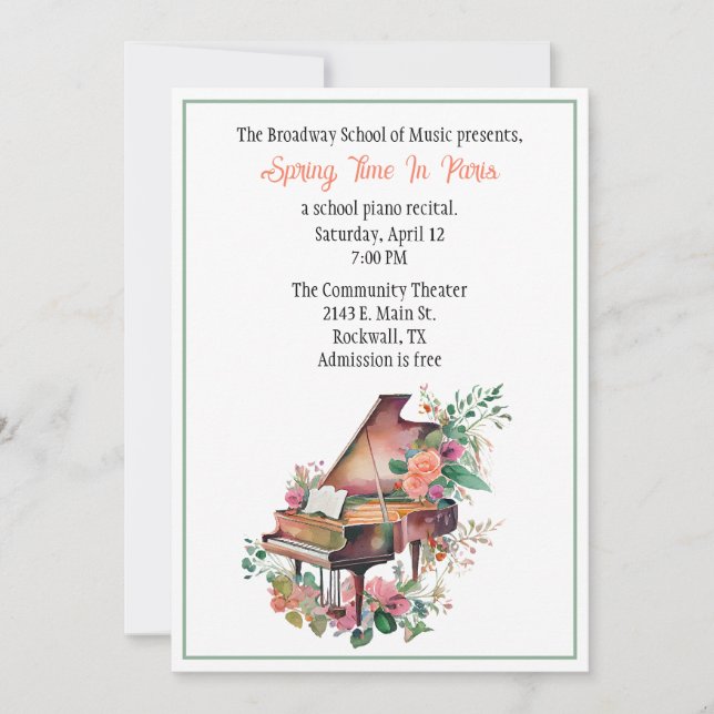 Chic Custom Piano Recital Invitation (Front)