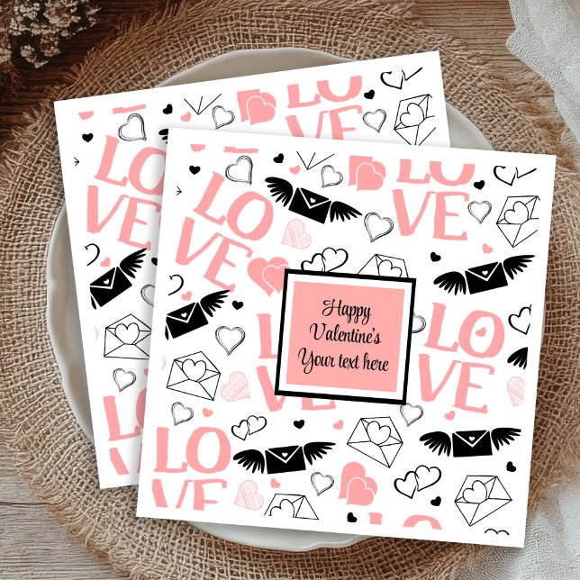 Chic Custom Pink Black Hearts Hand Drawn Valentine Napkin (Custom Pink Black Hearts Hand Drawn Valentine Napkins

)