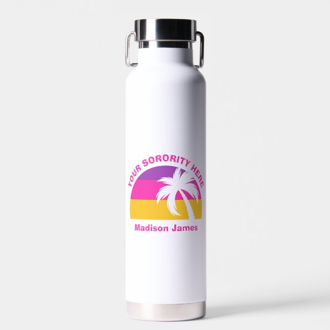 Chic Custom Pink Tropical Beach Cute Sorority Girl Water Bottle (Front)